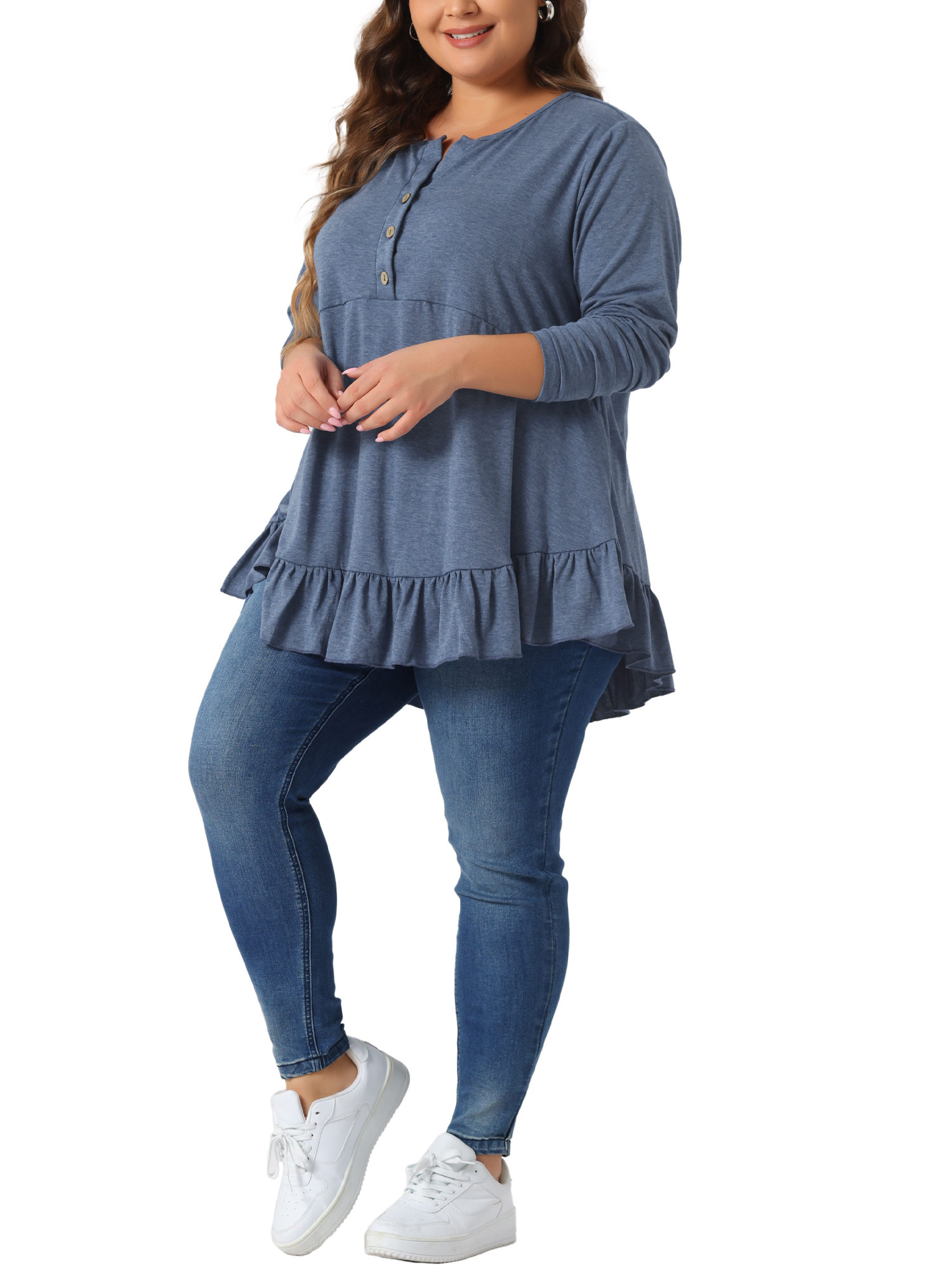 DARING DIVA Women' Plus Size Tunic Button Henley Blouses 4X Blue
