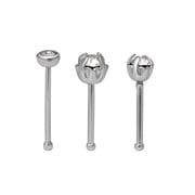 Womens Sterling Silver Nose Ring Stud Set with Crystals, Pack of 3