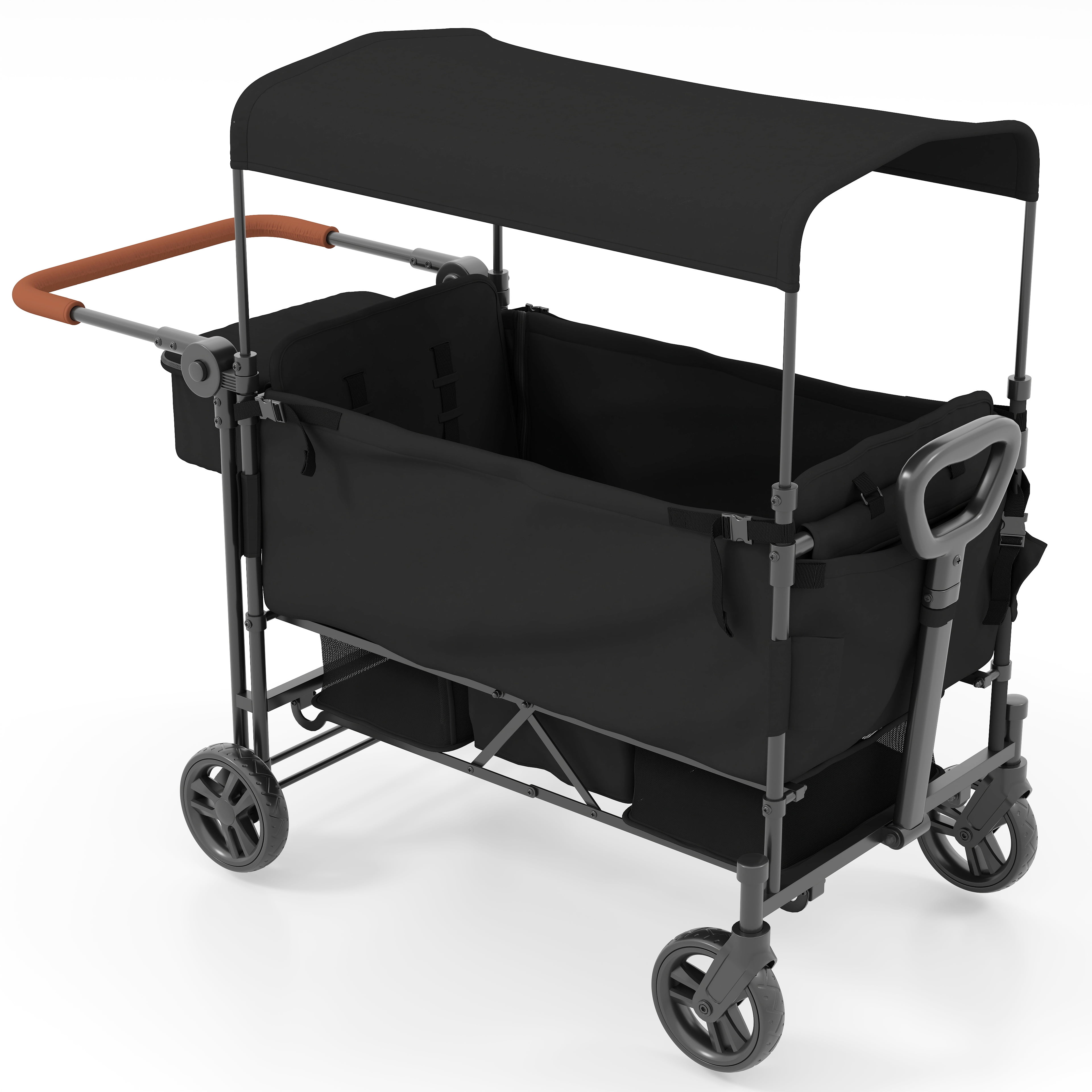 2-Seater Wagon Stroller with 5-Point Safety Harness, Adjustable Canopy, Push-Pull Handles, 7-Level Height Adjustment, Foldable Frame for Kids 6-36 Months