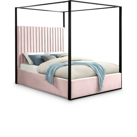 Meridian Furniture Jax Solid Wood and Velvet King Bed in Pink