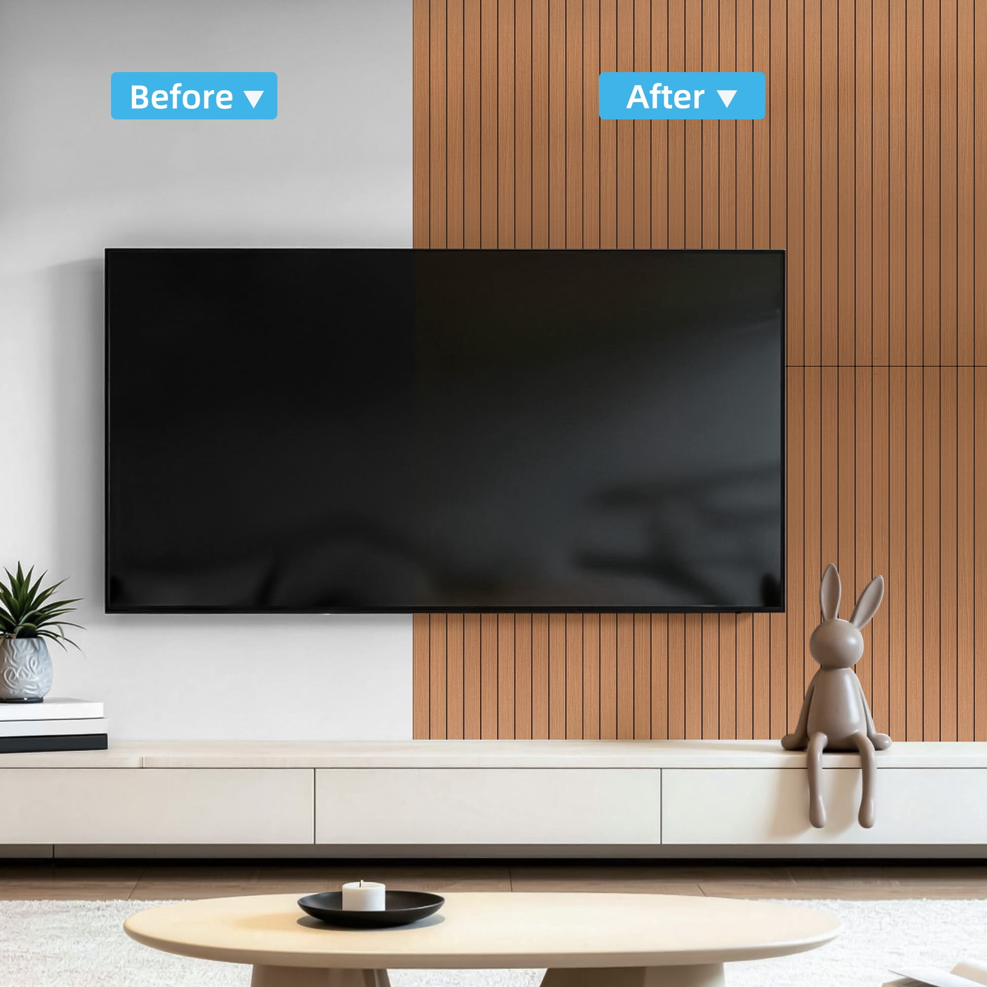 Yeslife 6-Pack Peel and Stick PVC Wood Slat Wall Panels, 48.03 in. x 15.75 in., Walnut Wood Grain, Thickened 3D Decorative Wall Panels for Living Room, Bedroom & Office