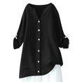 thumbnail image 3 of Hrsba Womens Pocket Shirt Solid Color V Neck Long Sleeve Linen Top With Adjustable Button Cuffs For Winter Fall, 3 of 5