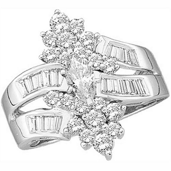 Dazzlingrock Collection 1.25 Carat (ctw) 14K Marquise, Round And Baguette Cut Diamond Ladies Engagement Ring 1 1/4 CT, White Gold