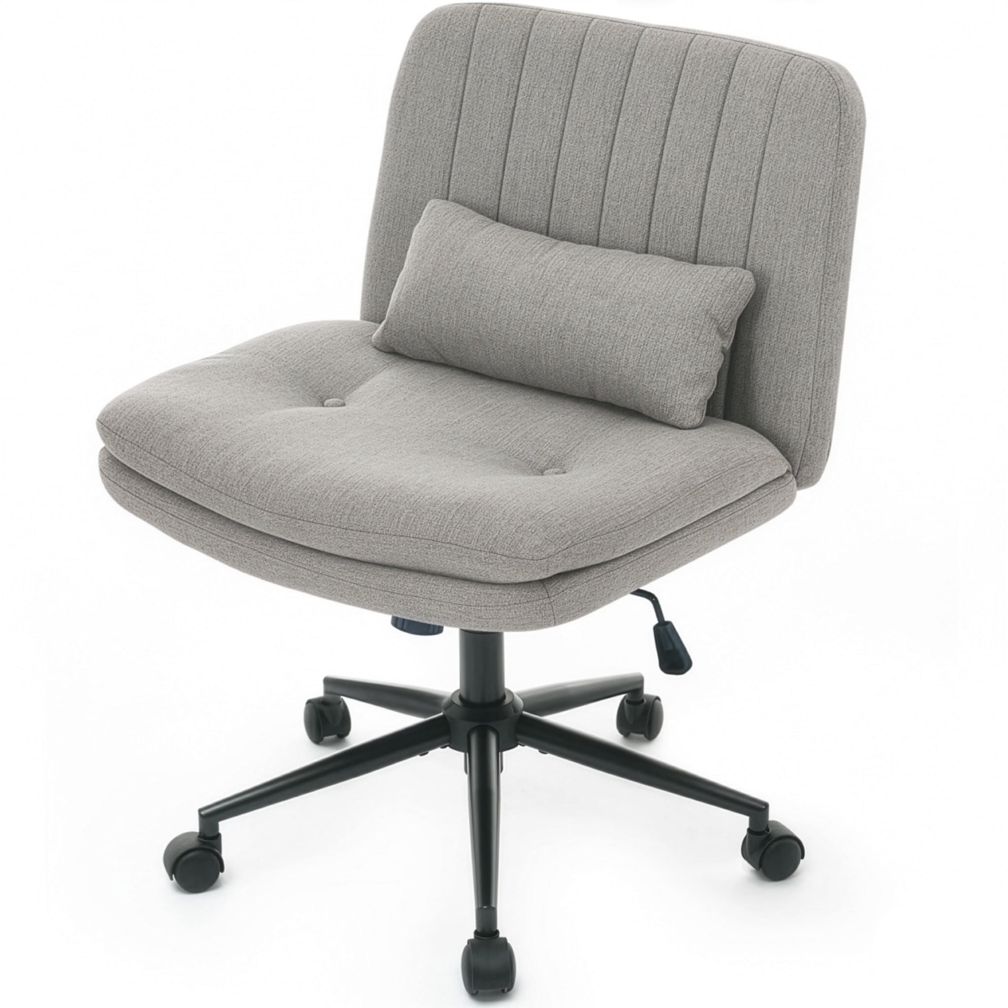 IPKIG Small Armless Criss Cross Chair, Adjustable Swivel Home Office Desk Chair with Lumbar Support Pillow for Computer, Living Room, Linen Gray