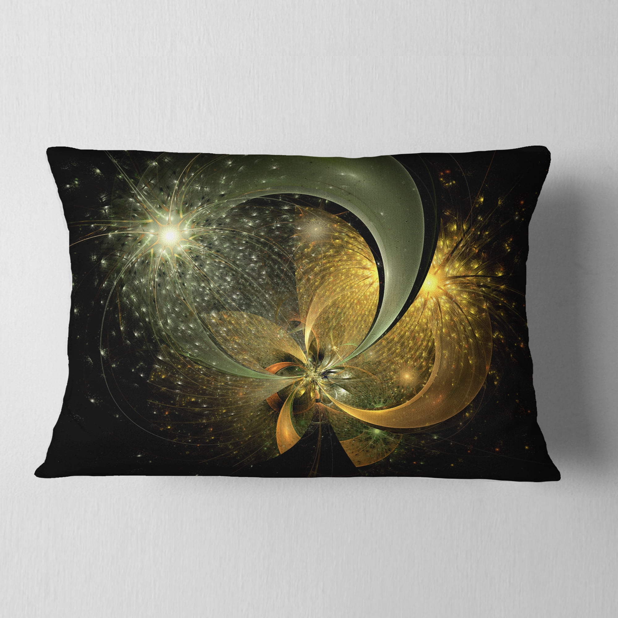 Designart Golden Fractal Flower with Silver Star - Floral Throw Pillow - 12x20