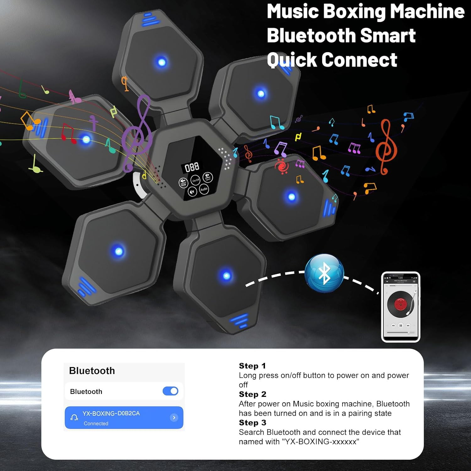 RKXQT 2025 Music Boxing Machine, 9 Modes & 9 Speeds Punching Music Boxing Machine for Adults, Telescopic Bluetooth Boxing Machine Boxing Gym Equipment with 2 Pairs Boxing Gloves for Home, Office, Gym