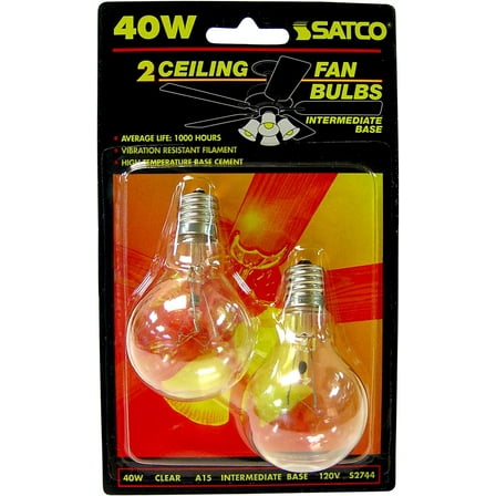 Satco S2744 120V Intermediate Base 40-Watt A15 Light Bulb, Clear