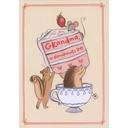 Designer Greetings Grandparents Day Card for Grandma: Animals Holding Slice of Strawberry Cake