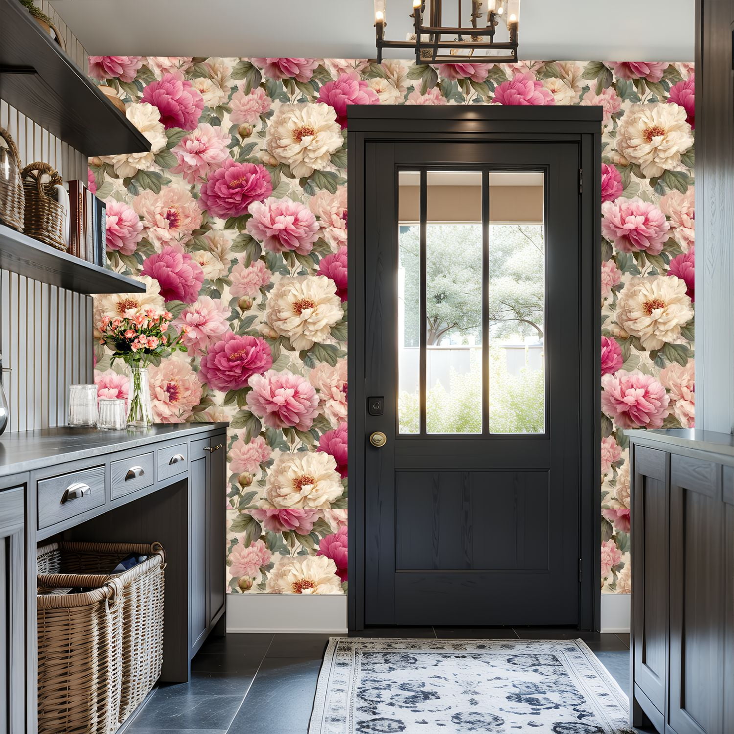 Peel and Stick Wallpaper 17.7in x 9.8ft Floral Peony Soft Pink Cream Flowers Contact Paper Vinyl Self-Adhesive Removable Wall Paper for Bedroom Kitchen Cabinet Décor Renter Friendly
