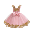thumbnail image 2 of FYMNSI Flower Girl Dress Kids Baby V-neck Sequin Bowknot Sleeveless A-line Short Tutu Princess Wedding Bridesmaid Birthday Party Pageant Evening Dress Formal Occasion Clothes 10-11 Years Pink, 2 of 7