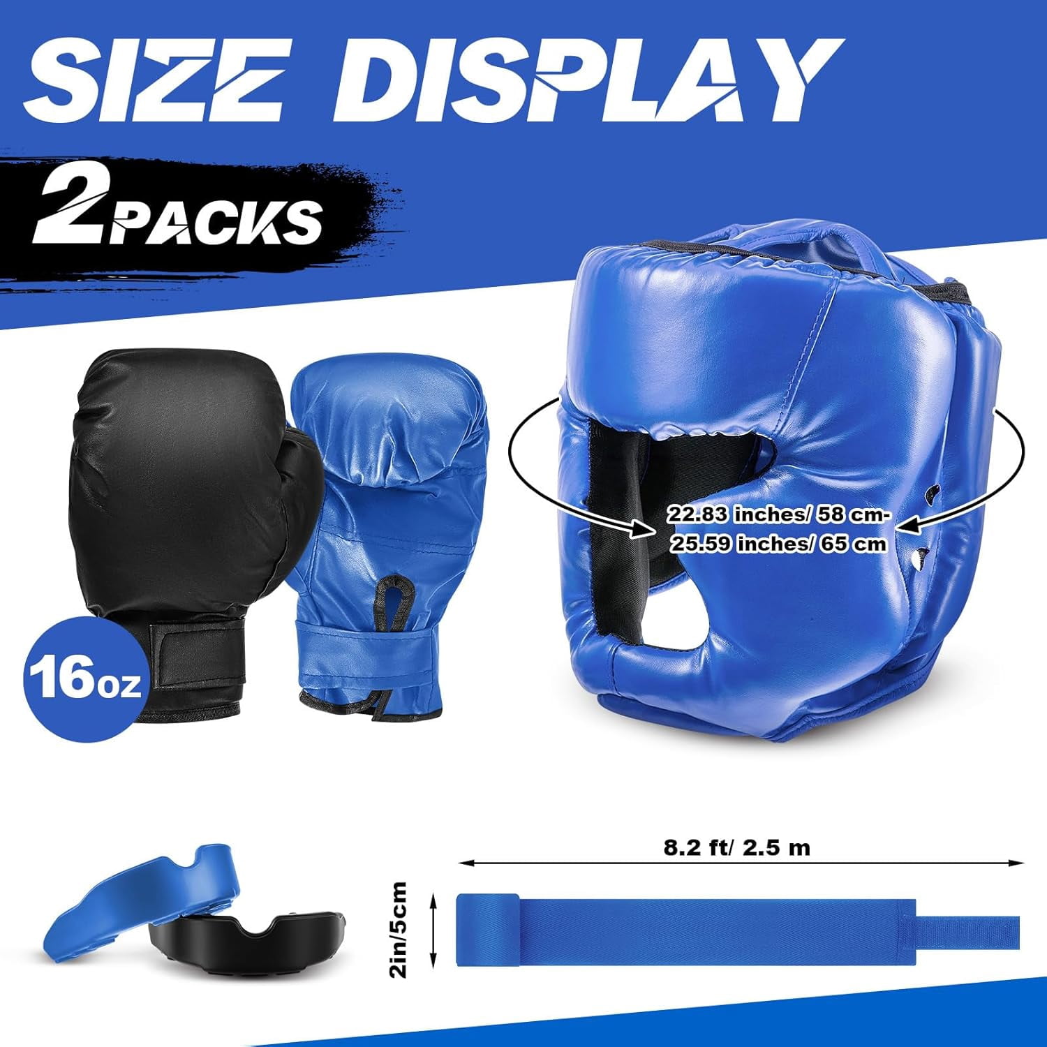 14-piece boxing set includes 2 pairs of 16-ounce (approximately 453.6 grams) boxing gloves, a helmet, and a face mask for adult and youth beginners training equipment