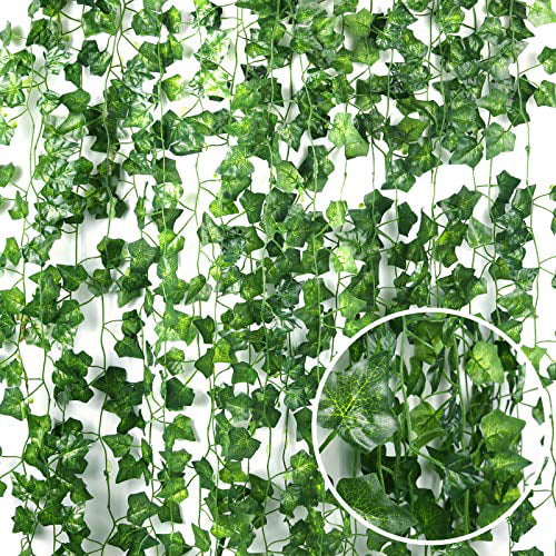 DearHouse I01732 84 Ft-12 Pack Artificial Ivy Leaf Plants Vine Hanging Garland Fake Foliage Flowers Home Kitchen Garden Office Wedding Wall Decor Green
