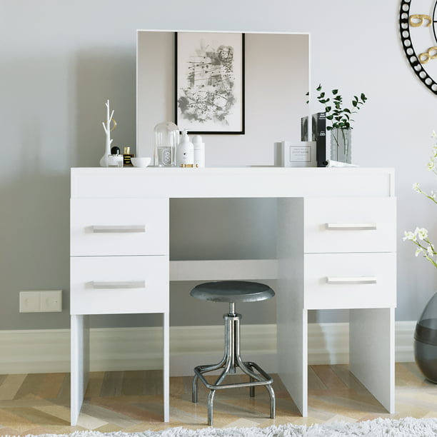 Boahaus Charlotte Modern Vanity Table, Boahaus Eleanor Modern Vanity Table With Mirror And 3 Drawers White Finish