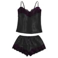 thumbnail image 4 of Wxolcjlv Womens Solid Satin Pajama Set Lace Spaghetti Strap Top Shorts Sleepwear Nightwear, 4 of 5