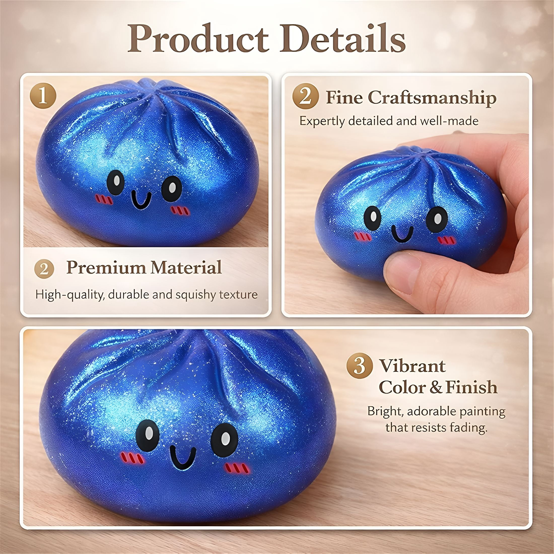 BESTSKY Glitter Dumpling Soft and Fluffy Box,Dumplings Soft and Fluffy,Anxiety Relief Fidget,Soft Squeeze Decompression Dough (Blue)