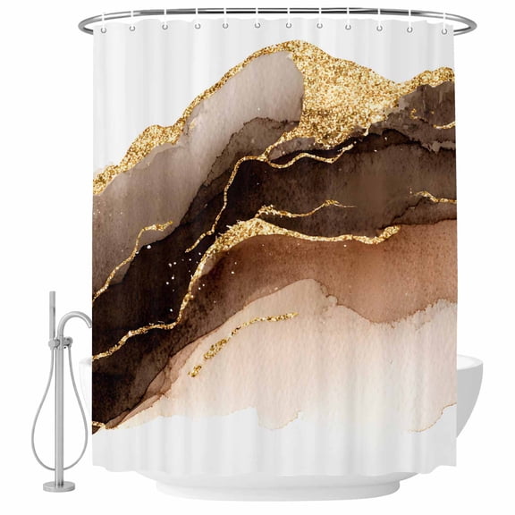 Brown Gold Marble Shower Curtain Set - Long 72" x 84" Washable Bathtub Curtain with 12 Hooks, Modern Simple Abstract Fluid Art Waterproof Fabric Stall Shower Curtains for Bathroom/Bathtub Décor