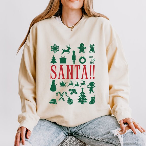 Santa Christmas Icons - Women's Lightweight Garment Dyed Sweatshirt
