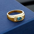 thumbnail image 3 of Gem Stone King Men's 18K Yellow Gold Plated Silver London Blue Topaz and White Diamond Ring (1.43 Cttw, Gemstone November Birthstone, Oval 8X6MM,, Size 11), 3 of 3