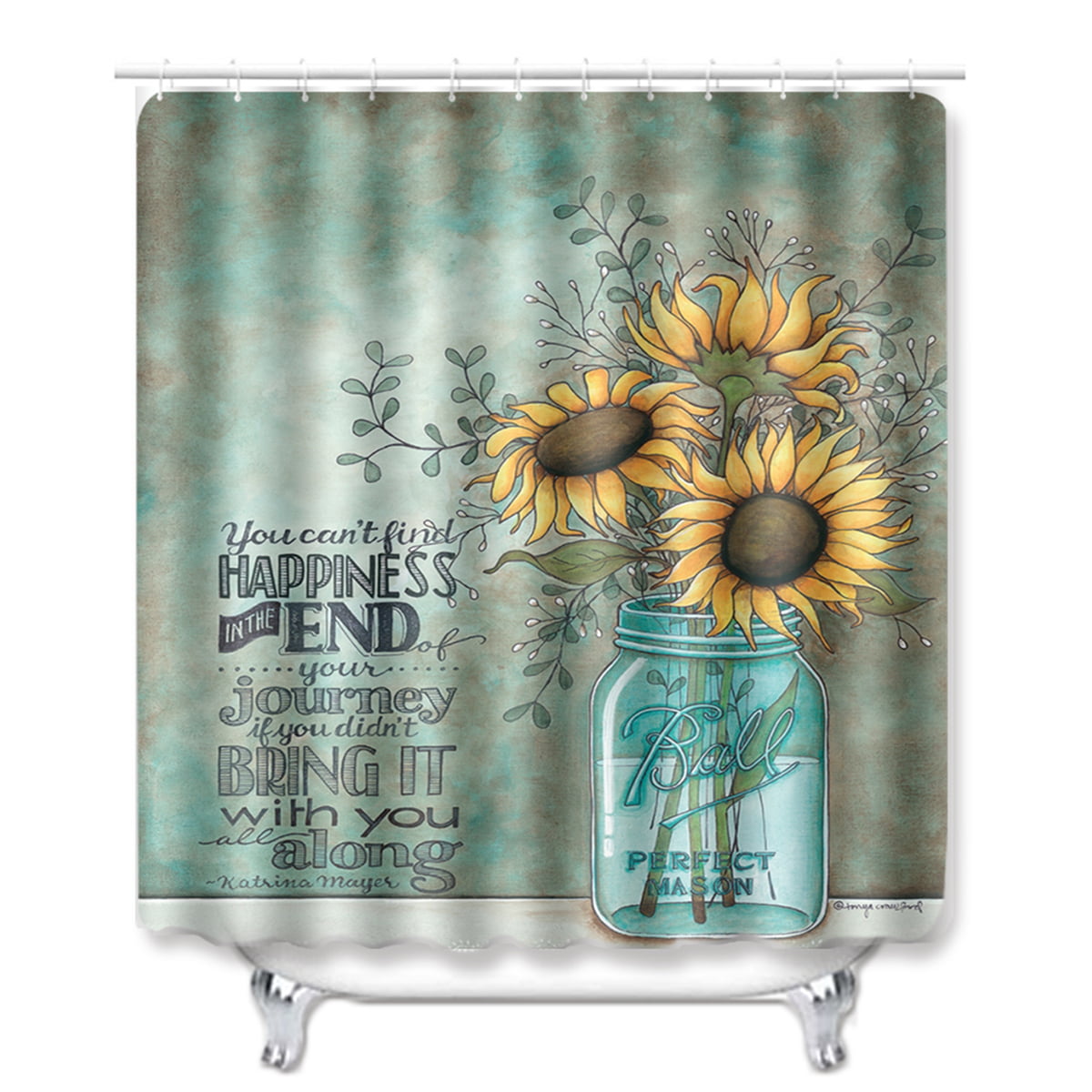 Sunflower Shower Curtain Kit Breathable Non-slip Soft Lid Cover Bathroom Decor 