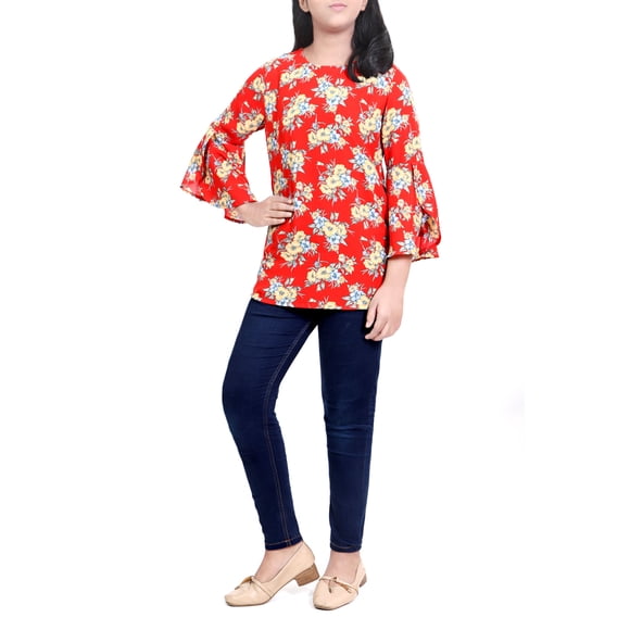 Junior Girl's woven Tops Red Printed