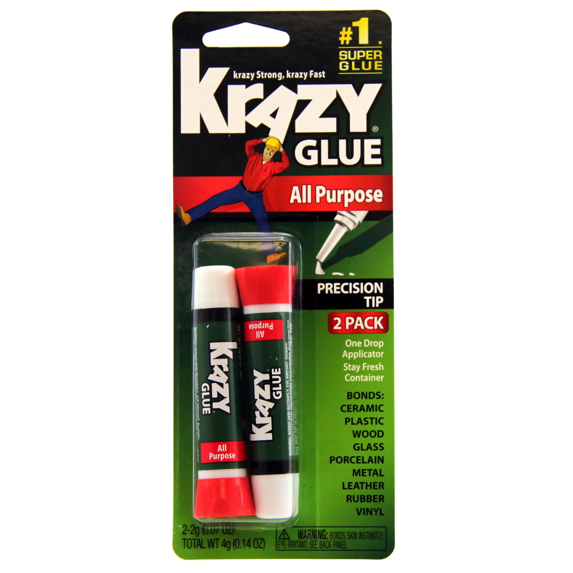 (3 pack) Krazy Glue, All Purpose Super Glue, Precision Tip, 2 G, 2 Count, 10 Second Dry Time