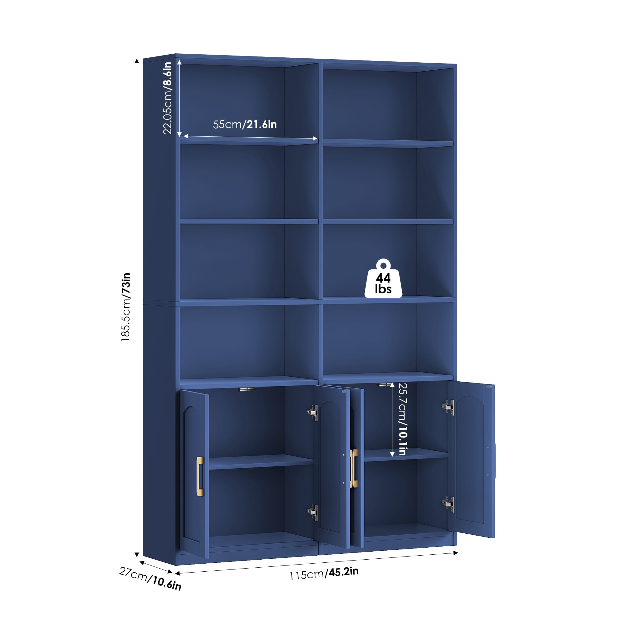Homfa 73″ Tall Bookcases with Doors, 8 Cubes 6-Tier Double Row Bookshelf, Bookcase for Living Room Home Office, Blue