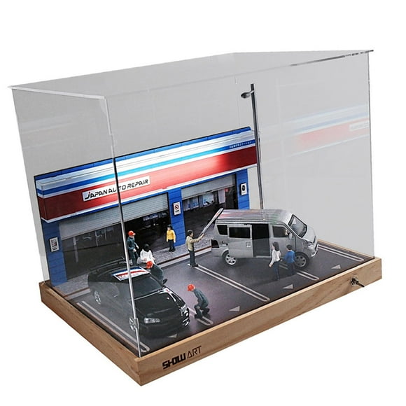 HILABEE 1/32 Scale Car Repair Shop Diorama Model Railway Building Garage Scene Parking