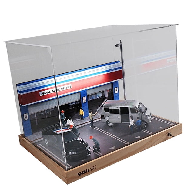 HILABEE 1/32 Scale Car Repair Shop Diorama Model Railway Building Garage Scene Parking