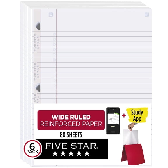 Loose Leaf Paper with Digital Study App Integration, 3 Pack Wide Ruled Reinforced Notebook Filler Paper, Heavyweight 80 Sheets per Pack, Ink Resistant Writing Surface, 8 x 10.5 Inches, white