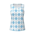 thumbnail image 4 of Xecao Blue and White Squares print women's scoop neck, loose-fit workout tank tops for the gym., 4 of 9