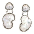 thumbnail image 1 of Natural Pearl Diamond Gemstone 925 Sterling Silver Earrings, 1 of 5
