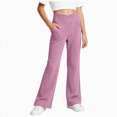 thumbnail image 3 of UAYOTSE Girls Cross Waist Flare Pants V Front High Rise Side Pockets Kids Back to School Stretch Trousers Fall,Sizes 7-8 Years, 3 of 6