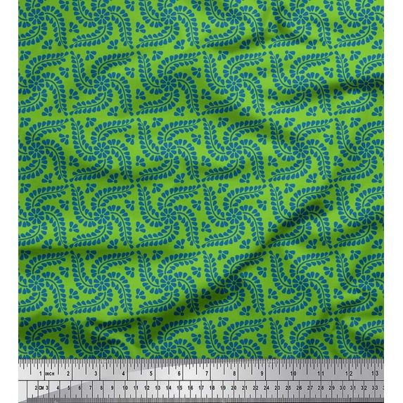 Soimoi Green Moss Georgette Fabric Talavera Poblana Ethnic Print Fabric by the Yard 42 Inch Wide