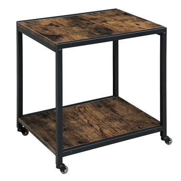 JESONVID Home Printer Stand with Casters, 2-Tier Metal Frame Office Printing Stand with High Open Storage Shelf Side Table Nightstand End Table on Wheels for Home Office, Rustic Brown