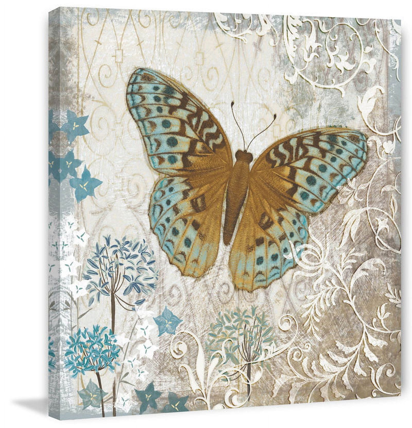 Marmont Hill 'Blue Linen Butterfly' by Alan Hopfensperger Painting Print on Wrapped Canvas