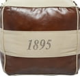 thumbnail image 6 of DecMode Stripes Brown Canvas Text Pouf with Leather Accents, 6 of 15