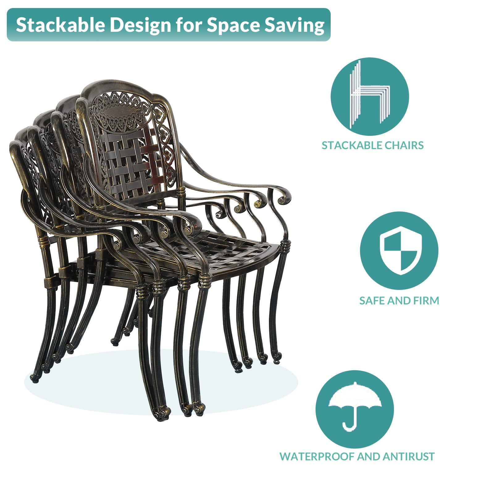 MEETWARM 9-Piece Outdoor Furniture Dining Set, All Weather Cast Aluminum Patio Garden Set with 8 Chairs, 8 Cushions, 1 Oval Table, 2.2" Umbrella Hole, Dark Bronze