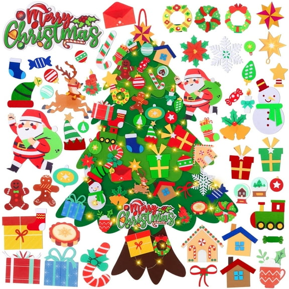Tumao Felt Christmas Tree for Toddlers Kids 3.4FT DIY Montessori Christmas Tree Kit Felt Christmas Tree Wall Decorations with Santa 40Pcs Ornaments for Christmas Gift Home Decor