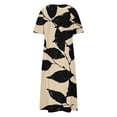 thumbnail image 4 of asdoklhq Church Dresses for Women Fashionable Printed Short Sleeved V-neck Dress Long Skirt Beige S, 4 of 5