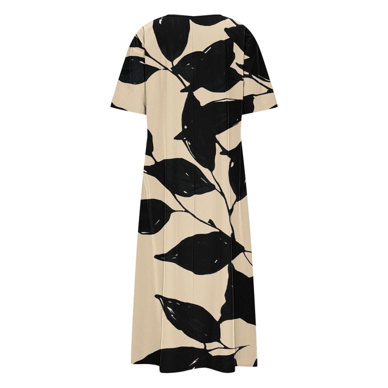 beige church dress asdoklhq Church Dresses for Women Fashionable Printed Short Sleeved V-neck  Dress Long Skirt Beige L