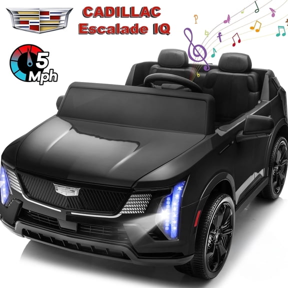 Cadillac Escalade IQ 12V Kids Ride on Car, 2 Seater Powered Electric Vehicle Toy Car w/ Remote Control, Music, Wireless Audio for Ages 3-8, Black
