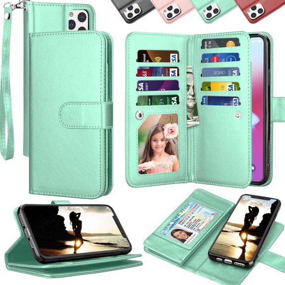 iPhone 11 Pro Max Case,Takfox Wallet Phone Case for iPhone 11 Pro Max (6.5 inch) ID Credit Card Slots Holder Pouch Folio Flip PU Leather Cover Detachable Magnetic Hard Case &Wrist Strap-Turquoise