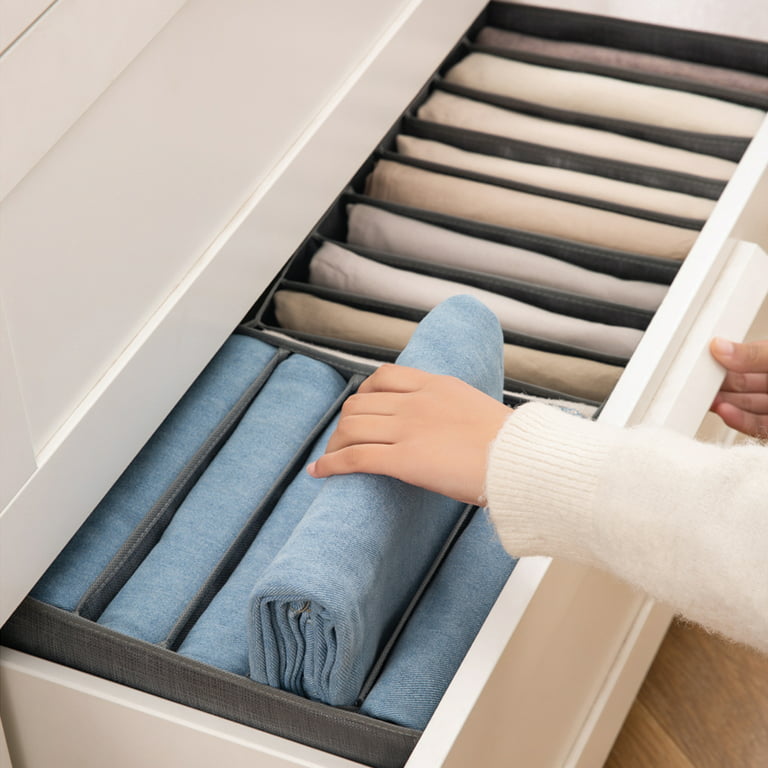 Sutowe Jeans Storage Box Non-Woven Fabric Clothes Drawer Organizer Visible Gray Clothes Divider Box Space-Saving Storage Container for Clothes Jeans