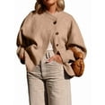 thumbnail image 2 of Women Casual Pea Coat Wool Short Jacket Fall Button Down Woolen Coat Crop Peacoat Camel Color L, 2 of 8