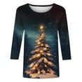 thumbnail image 4 of asdoklhq Fall Tops for Women 2025 Christmas Fashion Women's Casual Print Round Neck 3/4 Sleeve T-shirt Top Blouse Multicolor M, 4 of 5