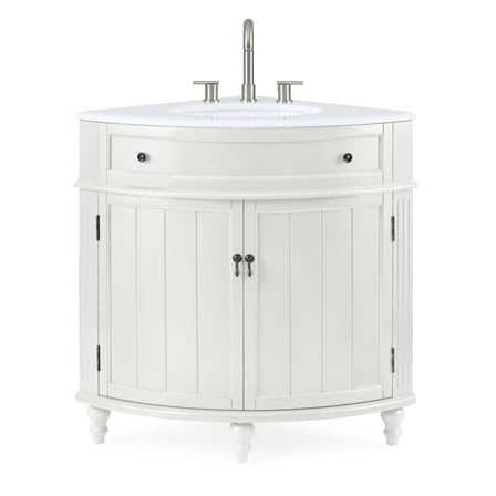 Tennant Brand 24" White Corner Bathroom Vanity and White Quartz Top