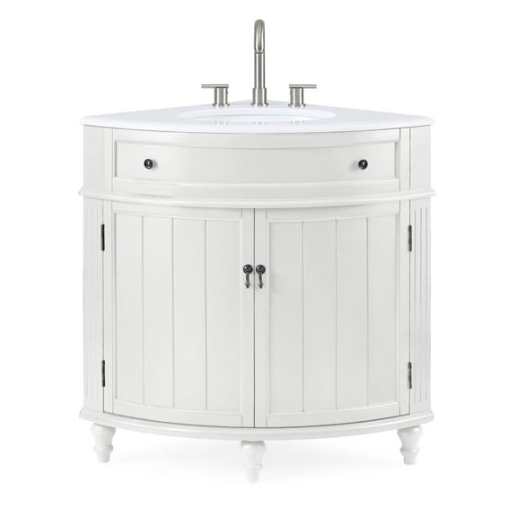 Tennant Brand 24" White Corner Bathroom Vanity and White Quartz Top