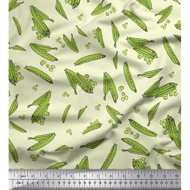 Soimoi Yellow Moss Georgette Fabric Green Peas Vegetable Decor Fabric Printed Yard 42 Inch Wide