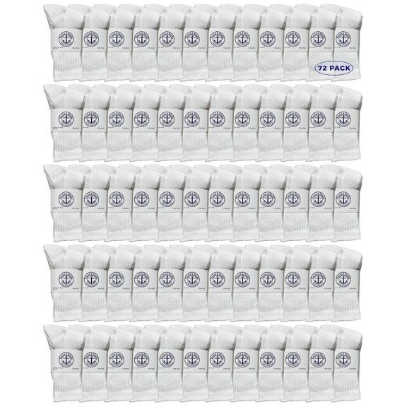 72 Pairs Of Yacht & Smith Wholesale Kids Crew Socks, Childrens Cotton Casual Crew Socks Size 6-8 (White)