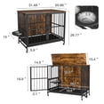 thumbnail image 3 of Pefilos 31" Dog Crate with Feeding Bowl, Wheels, Flip-Up Top Opening Kennel with Trays, Furniture Style Dog Cage for Indoor Dogs, Brown, 3 of 10